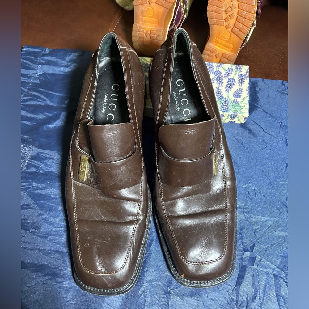 Gucci Brown Leather Dress Shoes Sz 8.5 E - Picture 5 of 12